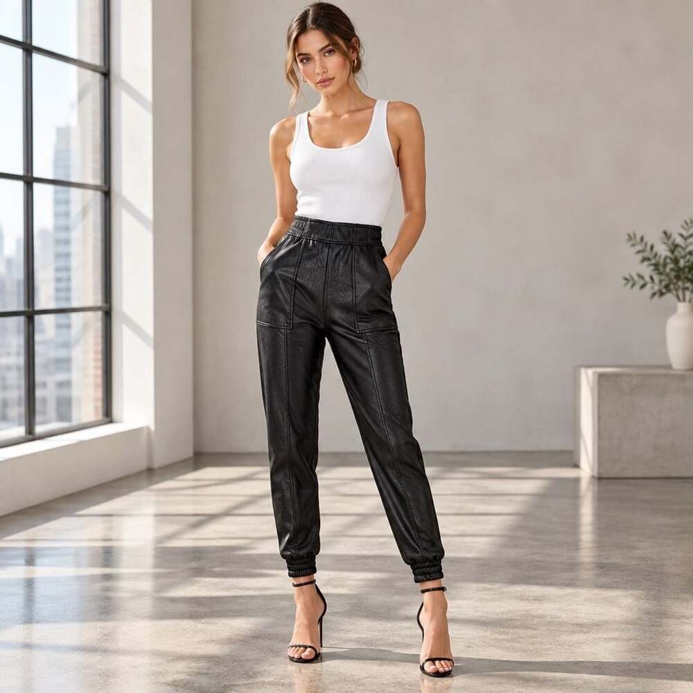 Spanx Faux Leather Joggers Size S Black Vegan Leather